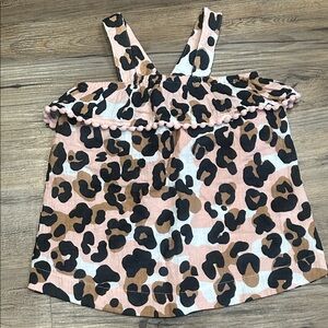 Mud Pie Animal Print Top with Pom-Pom Trim